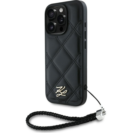 Karl Lagerfeld - Quilted Initial Logo & Chain Strap - Iphone 16 Pro Max - Black - (KLHCP16XPSQSKLSMSK)