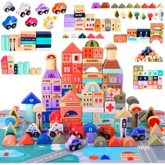 Kruzzel Wooden Blocks 115 Pcs - City 23519 - (17851-0)