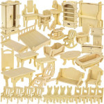 Kruzzel Wooden Doll Furniture Set 34 Pieces 23542 - (17922-0)