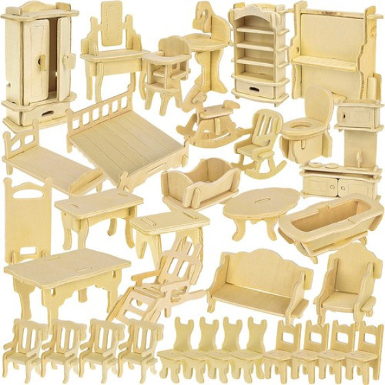 Kruzzel Wooden Doll Furniture Set 34 Pieces 23542 - (17922-0)