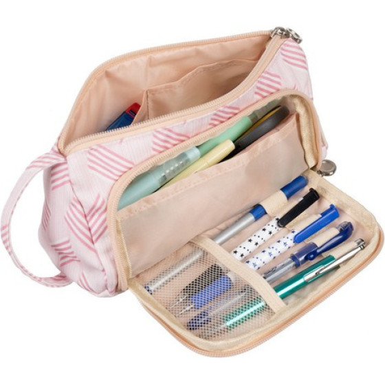 Maaleo School Pencil Case Two-Compartment Folding Pouch Double Pink For Children - (17807-0)