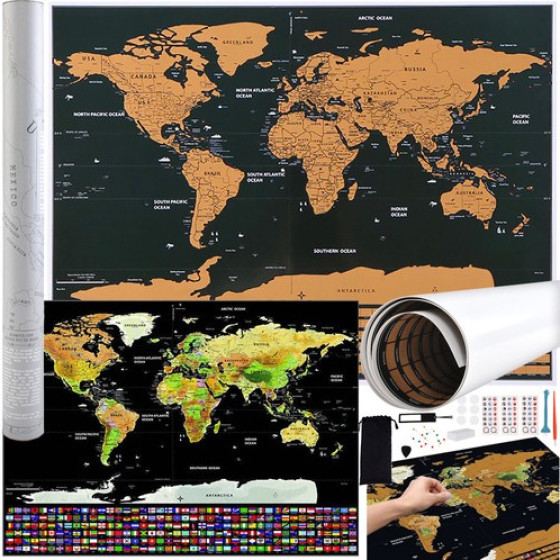 Malatec World Map - Scratch Card With Flags + Accessories 23442 - (17702-0)