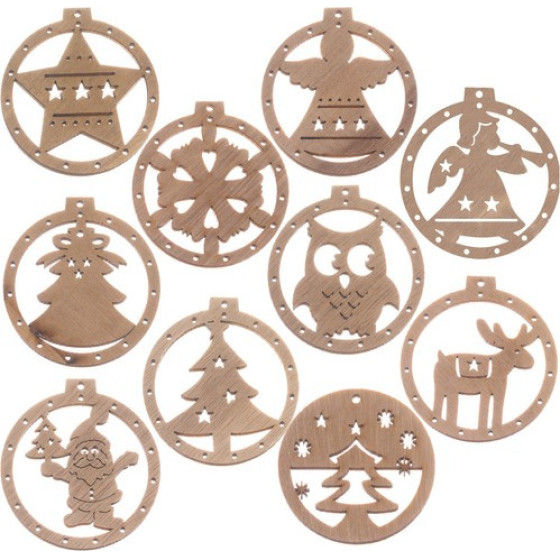 Ruhhy Wooden Baubles - 10 Pcs - (16236-0)