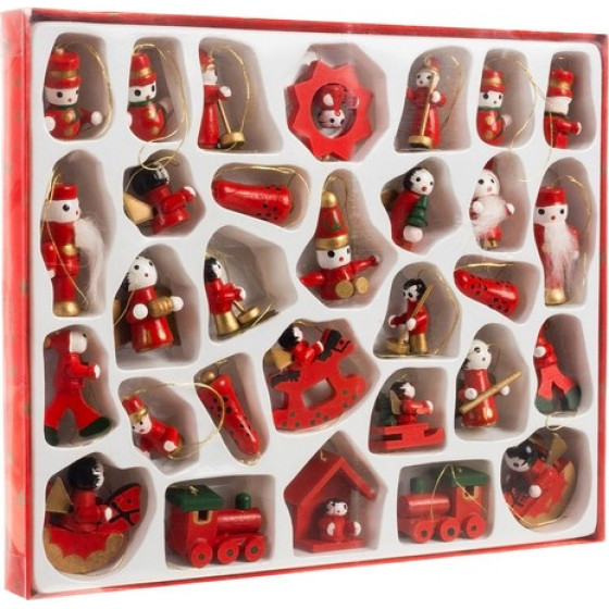 Ruhhy Wooden Hangings / Christmas Tree Balls 30 Pcs - (16943-0)