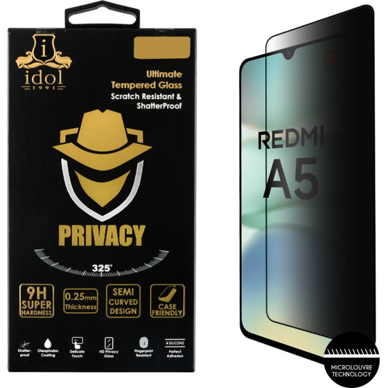 Idol 1991 Tempered Glass Xiaomi Redmi A5 4G 6.88'' 9H 0.25mm Privacy Antispy Semi Curved Full Glue BLACK - (5205308384219)