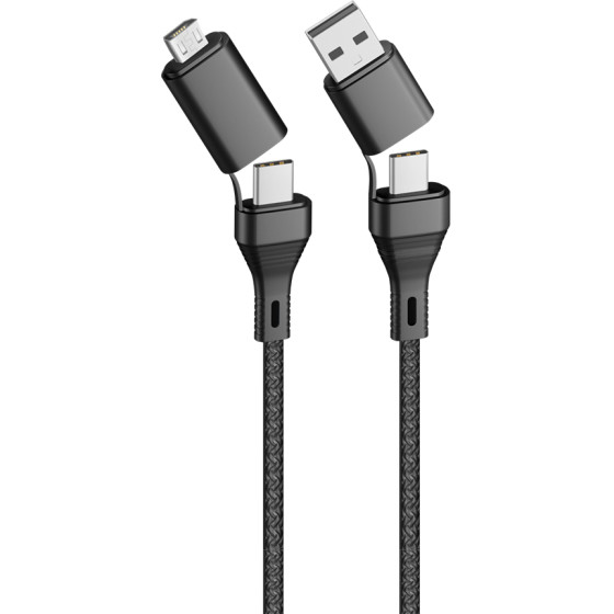 Forever Core 4in1 cable USB + USB-C - USB-C + microUSB 1,2 m 3A black