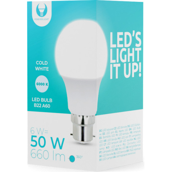 Forever Light LED Bulb B22 A60 6W 230V 6000K 660lm