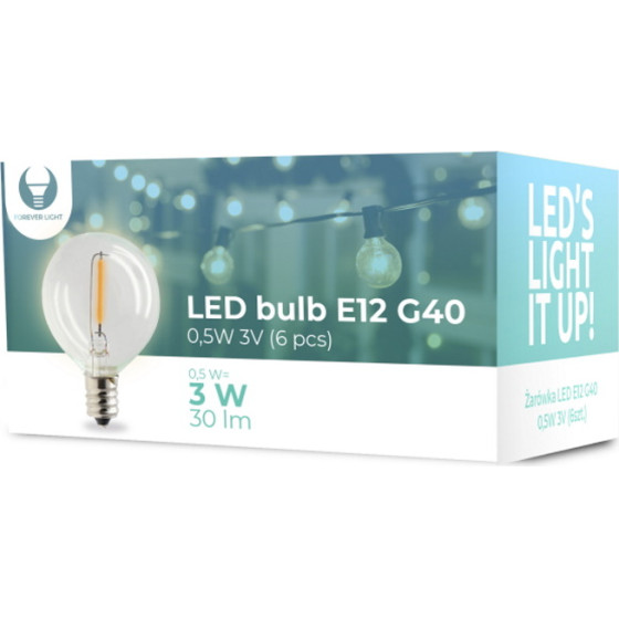 Forever Light LED Bulb E12 FL-1B G40 0.5W 3V 30lm clear 6pcs