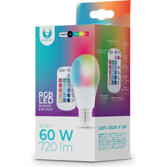 Forever Light LED Bulb E27 A60 RGB + White 9W + RC
