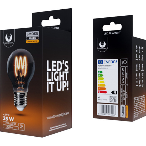 Forever Light LED Bulb Filament E27 A60 4W 230V 2000K 250lm SF smoked