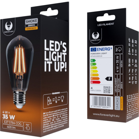 Forever Light LED Bulb Filament E27 ST64 4W 230V 2000K 400lm COG smoked