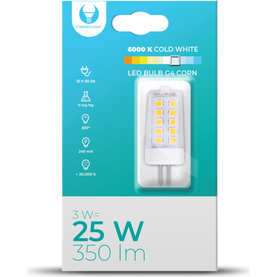 Forever Light LED Bulb G4 Corn 3W 12V 6000K 350lm