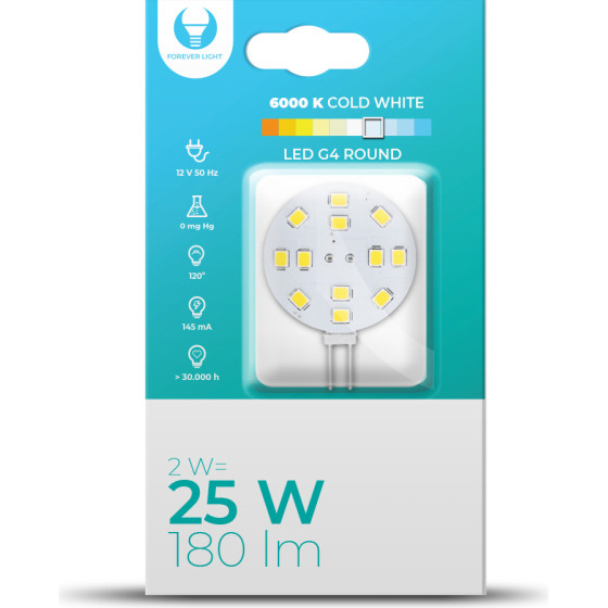 Forever Light LED Bulb G4 Round 2W 12V 6000K 180lm