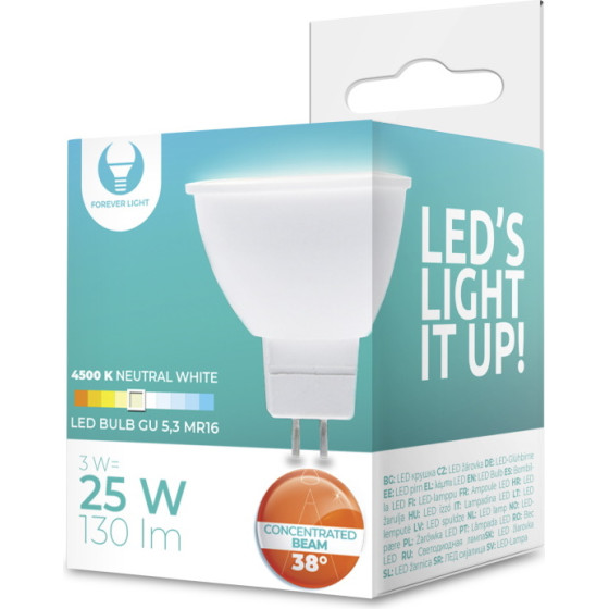 Forever Light LED Bulb GU5,3 MR16 3W 12V 4500K 130lm 38�