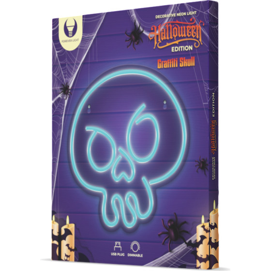 Forever Light Neon PLEXI LED GRAFFITI SKULL turquoise FPNE15