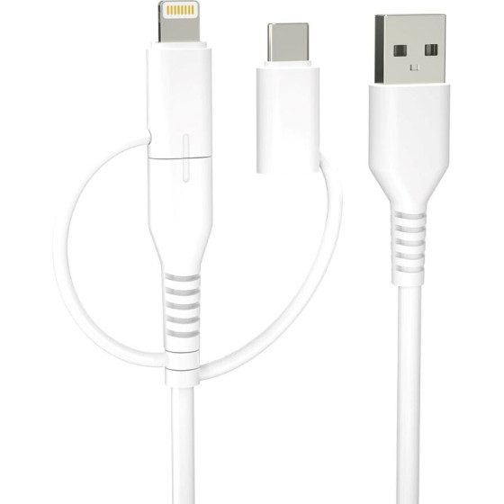 Forever Recycling cable 3w1 1,5m 2,4A USB-A -USB-C+ microUSB + Lightning KR3W1-00 white
