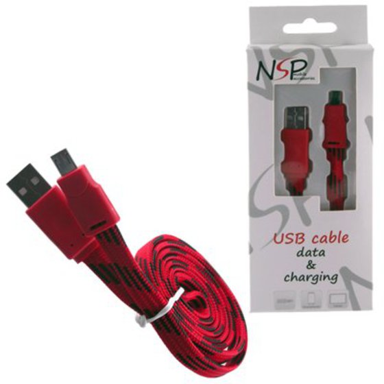MICRO USB FLAT BRAIDED 10MM USB 2.1A ����.-DATA 1M NSP RED