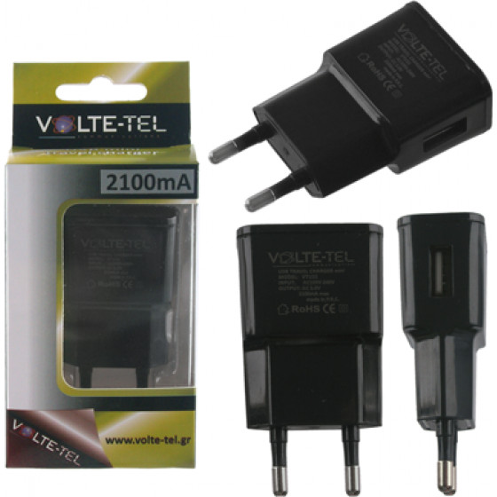 USB TRAVEL CHARGER MINI VOLTE-TEL VTU21 2100MA BLACK