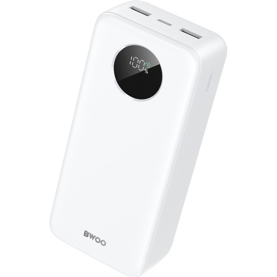 BWOO 22,5W 30000 mAh power bank with LCD screen, white