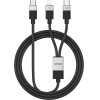 BWOO Braided 2-in-1 Cable USB-C - USB-C and Lightning 1m 100W/27W black
