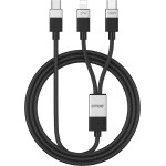 BWOO Braided 2-in-1 Cable USB-C - USB-C and Lightning 1m 100W/27W black