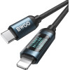 BWOO Braided Cable USB-C - Lightning 1m 27W with animated lighting black