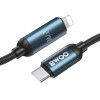 BWOO Braided Cable USB-C - Lightning 1m 27W with animated lighting black