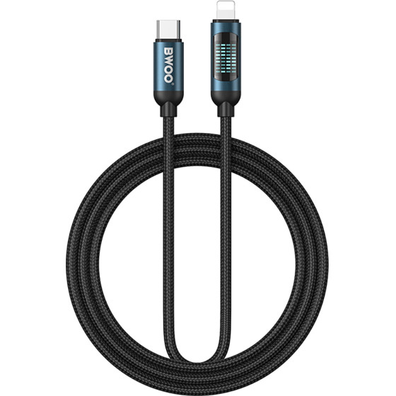 BWOO Braided Cable USB-C - Lightning 1m 27W with animated lighting black