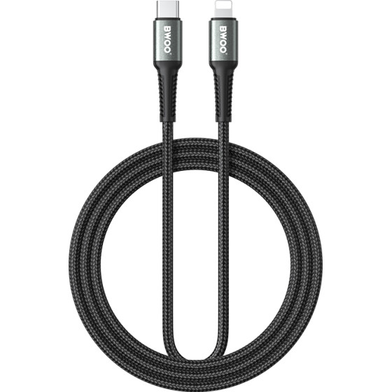 BWOO Braided Cable USB-C - Lightning 3m 30W black