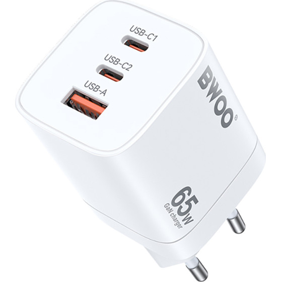 BWOO CDA147PD wall charger 2x USB-C port + USB-A 65W black