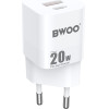 BWOO CDA156 PD wall charger 2x USB-C + USB-A 20W white