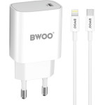 BWOO CDA159 PD wall charger 1x USB-C port + Lightning 20W white