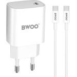 BWOO CDA159 PD wall charger 1x USB-C port + USB-C 20W white