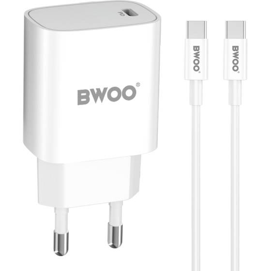 BWOO CDA159 PD wall charger 1x USB-C port + USB-C 20W white