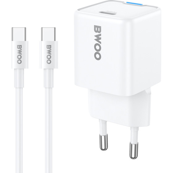 BWOO GaN PD wall charger 1x USB-C port + USB-C 2A 60W white