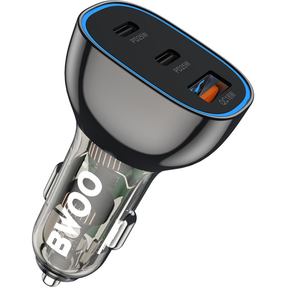 BWOO PD car charger 2x USB-C port + USB-A 68W black