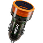 BWOO PD car charger 1x USB-C - USB-A port 38W transparent