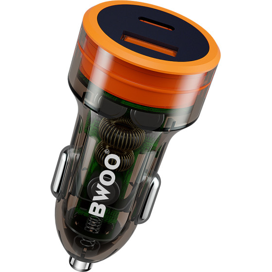 BWOO PD car charger 1x USB-C - USB-A port 38W transparent