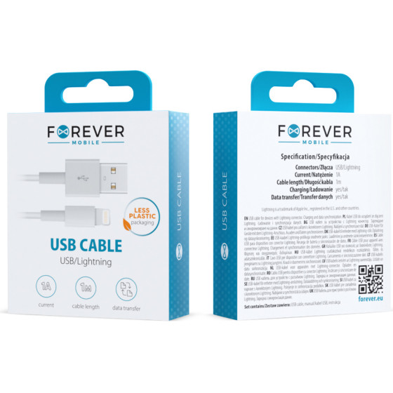 Forever cable USB - Lightning 1,0 m 1A white