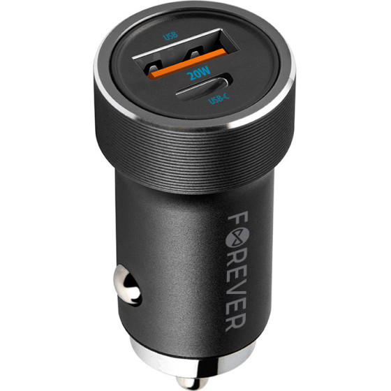 Forever CC-06 PD QC car charger 1x USB-C 1x USB 20W black