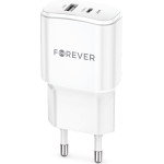 Forever TC-01-20AC PD QC charger 1x USB-C 1x USB 20W white
