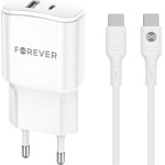 Forever TC-01-20AC PD QC charger 1x USB-C 1x USB 20W white + USB-C - USB-C cable 20W
