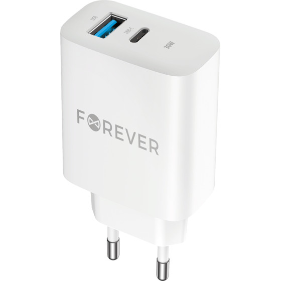 Forever TC-07-30AC PD QC charger 1x USB-C 1x USB 30W white