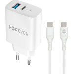 Forever TC-07-30AC PD QC charger 1x USB-C 1x USB 30W white + USB-C - USB-C cable 60W