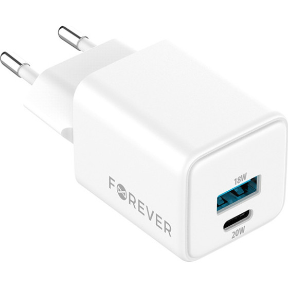 Forever TC-08-20AC GaN PD QC charger 1x USB-C 1x USB 20W white