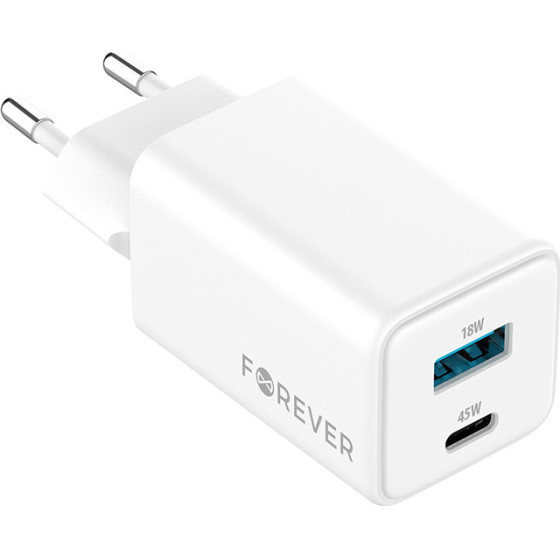 Forever TC-08-45AC GaN PD QC charger 1x USB-C 1x USB 45W white