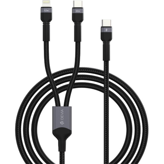 Devia 2in1 cable Extreme EC648 USB-C + USB-C - Lightning 1,2 m 3A black