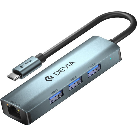 Devia adapter HUB 4in1 EC621 USB-C 3.1 to 3x USB 3.0 + RJ45 deep gray