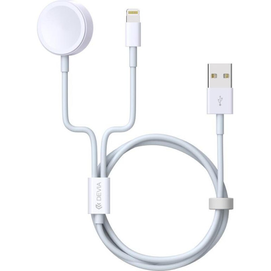 Devia cable 2in1 Smart EA199 USB - Lightning white with inductive magnetic charger for Apple Watch