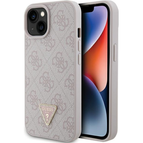 Guess case for iPhone 15 6,1'' GUHCP15SP4TDPP pink hardcase Leather 4G Triangle Strass